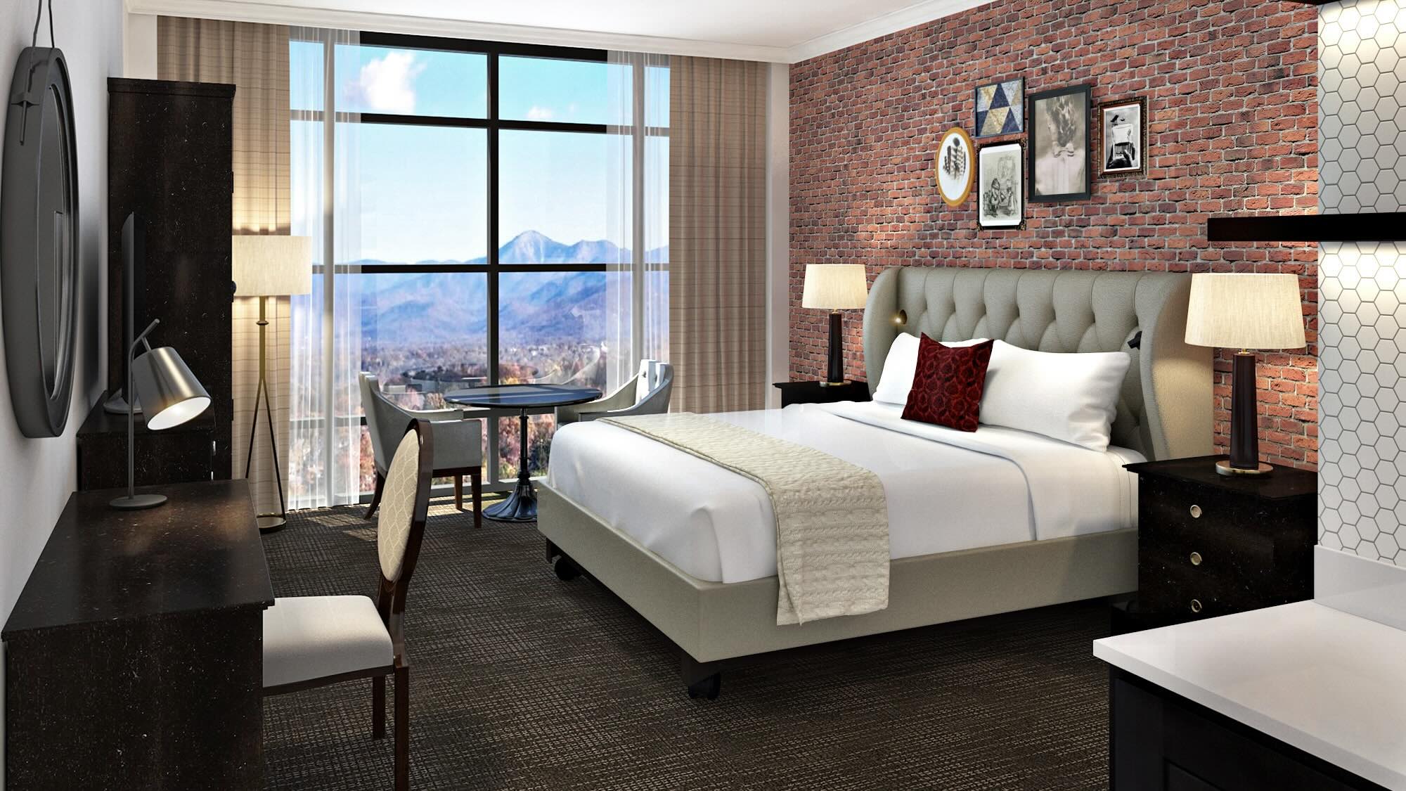 The Asheville Foundry Inn, Curio Collection by Hilton bedroom with mountain view