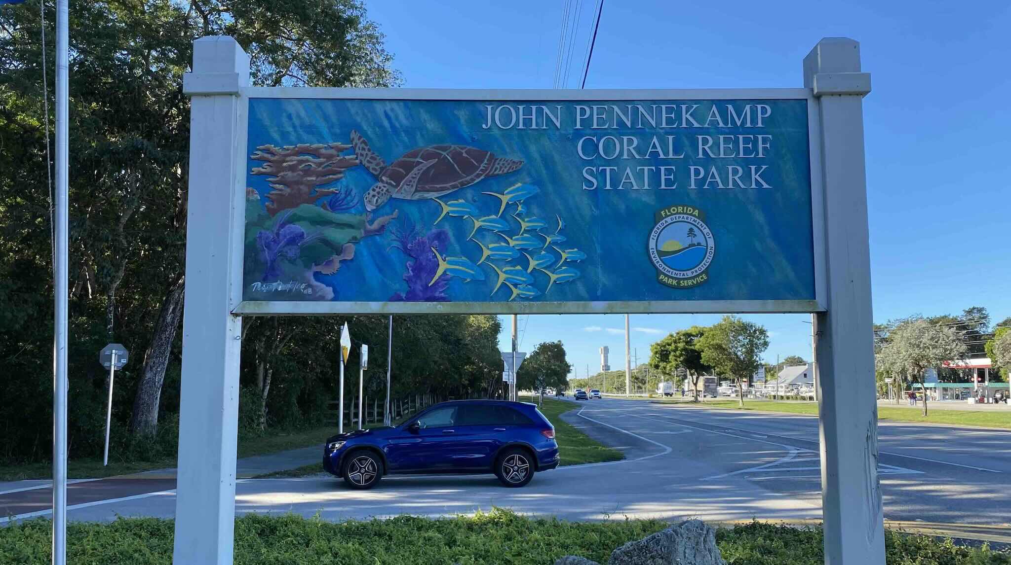 John Pennekamp Coral Reef State Park sign with car