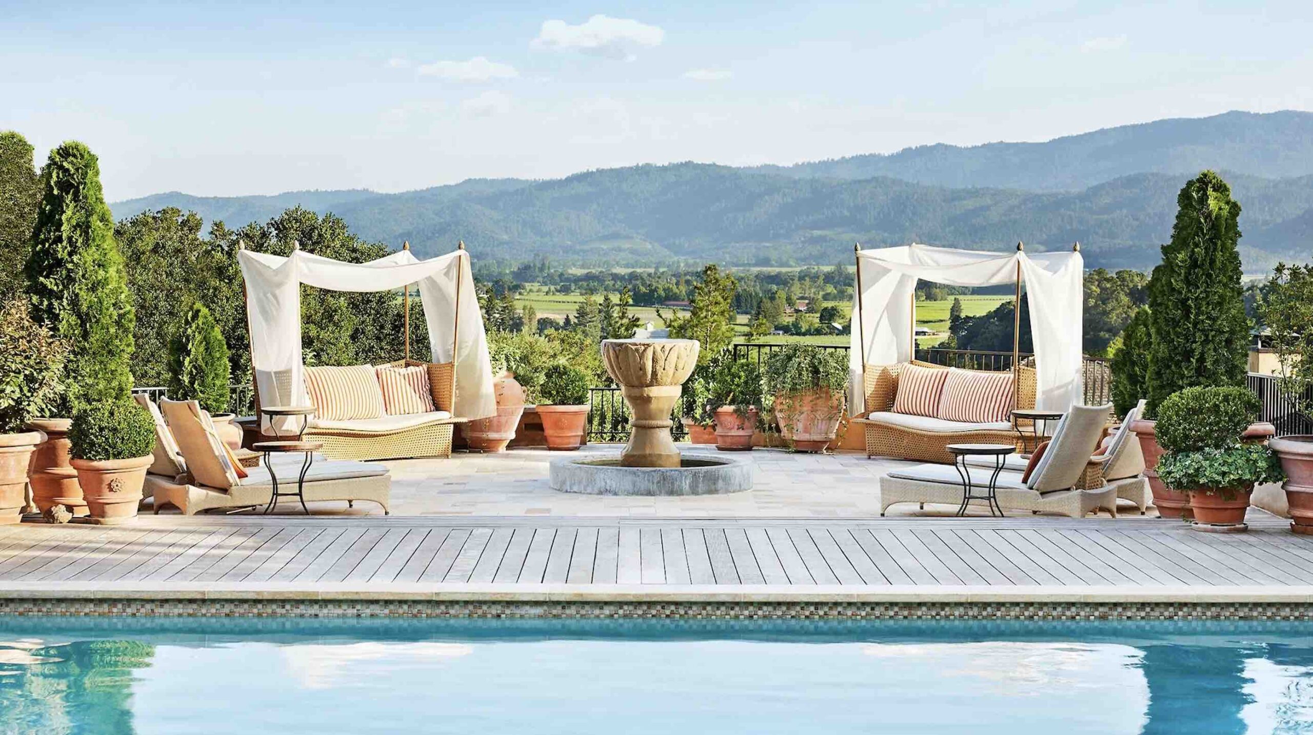 Auberge du Soleil pools and loungers at one of the best luxury hotels in Napa CA